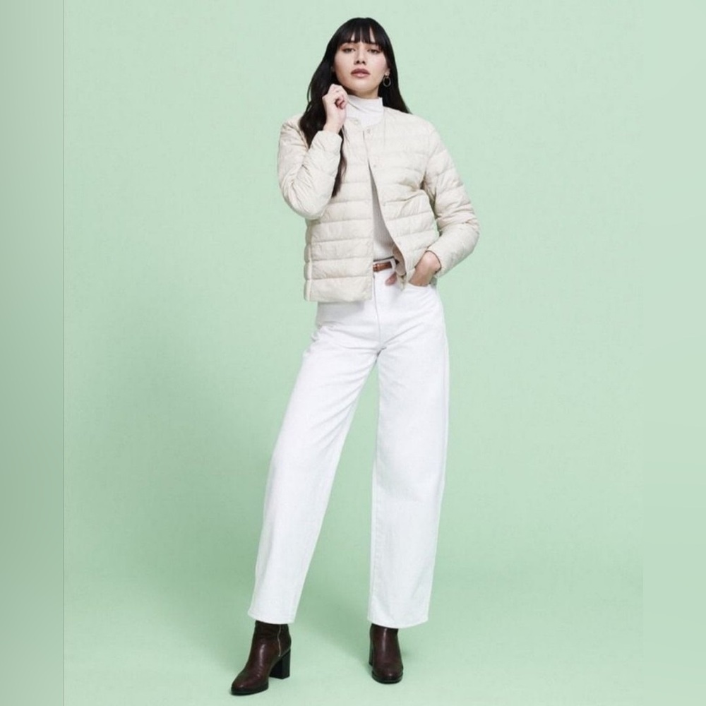 UNIQLO High Waist Wide Leg Crop White Stretch Denim